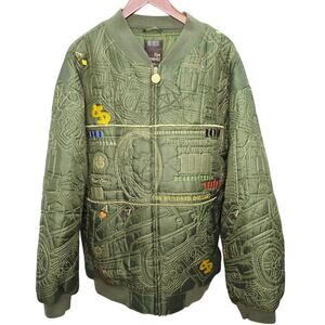 Five Elementz Y2K Money Print Quilted Bomber Jacket Men's 2XL Hip Hop Streetwear